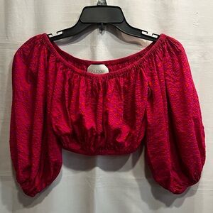 Alexis 3/4 Sleeve Pink Orange Polka Dot Off-Shoulder Cropped Top Size S